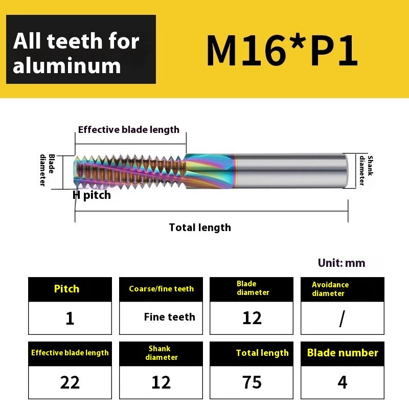 2136-65° aluminum with colorful thread milling cutter lengthened single tooth three-tooth full thread machining center tungsten carbide milling cutter M3M4M5 Shandong Denso Pricision Tools Co.,Ltd.